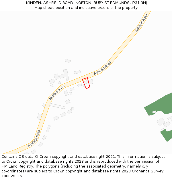MINDEN, ASHFIELD ROAD, NORTON, BURY ST EDMUNDS, IP31 3NJ: Location map and indicative extent of plot