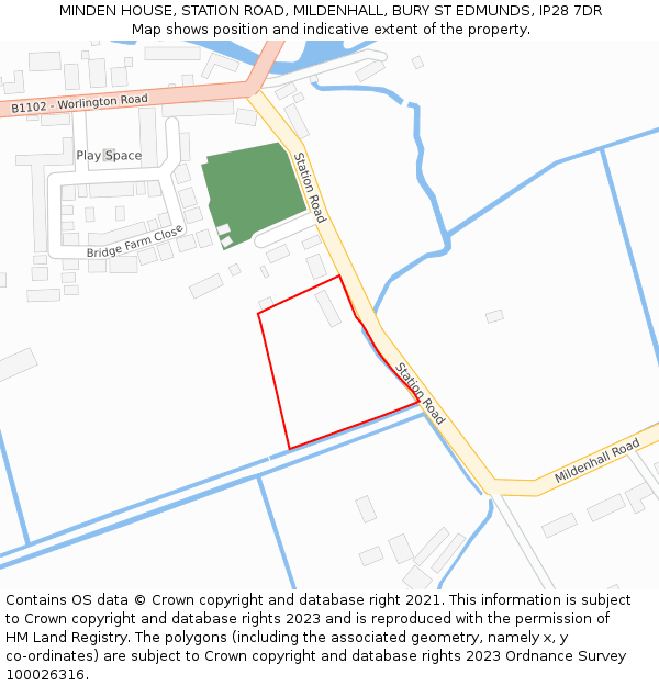 MINDEN HOUSE, STATION ROAD, MILDENHALL, BURY ST EDMUNDS, IP28 7DR: Location map and indicative extent of plot