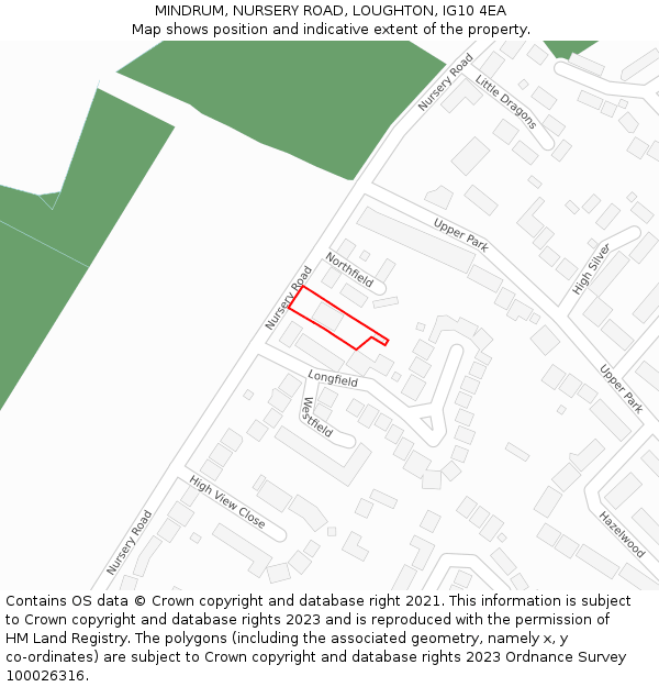 MINDRUM, NURSERY ROAD, LOUGHTON, IG10 4EA: Location map and indicative extent of plot