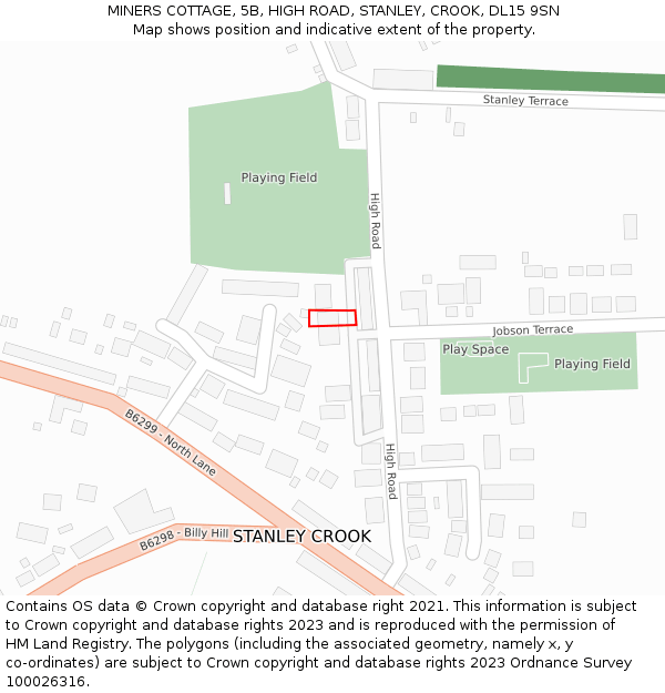 MINERS COTTAGE, 5B, HIGH ROAD, STANLEY, CROOK, DL15 9SN: Location map and indicative extent of plot