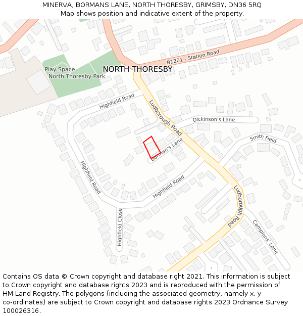MINERVA, BORMANS LANE, NORTH THORESBY, GRIMSBY, DN36 5RQ: Location map and indicative extent of plot