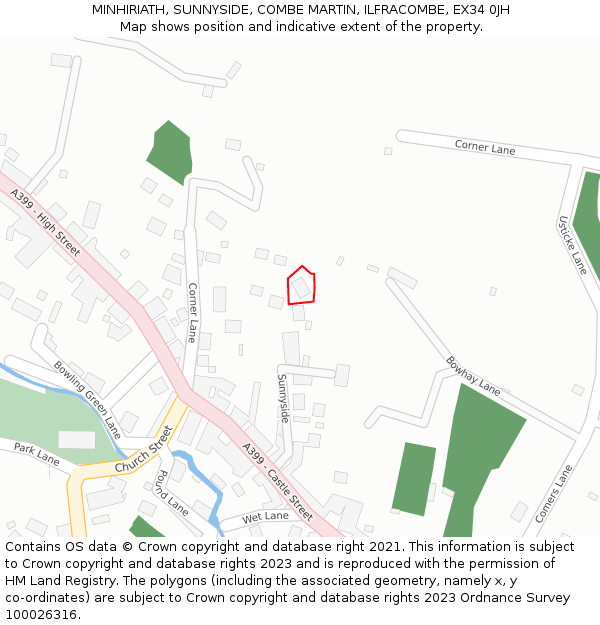 MINHIRIATH, SUNNYSIDE, COMBE MARTIN, ILFRACOMBE, EX34 0JH: Location map and indicative extent of plot