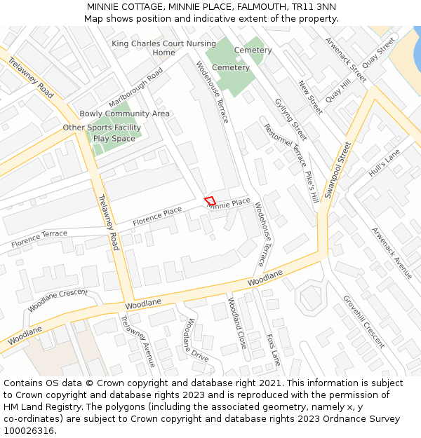 MINNIE COTTAGE, MINNIE PLACE, FALMOUTH, TR11 3NN: Location map and indicative extent of plot