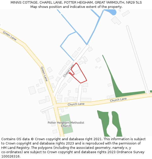 MINNS COTTAGE, CHAPEL LANE, POTTER HEIGHAM, GREAT YARMOUTH, NR29 5LS: Location map and indicative extent of plot