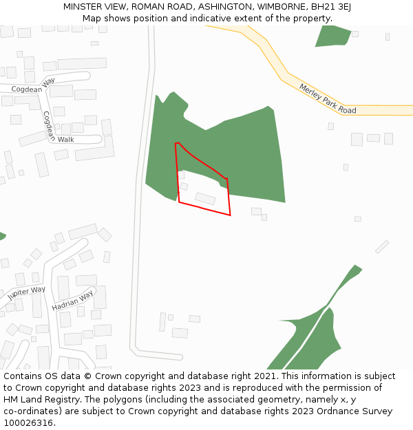 MINSTER VIEW, ROMAN ROAD, ASHINGTON, WIMBORNE, BH21 3EJ: Location map and indicative extent of plot