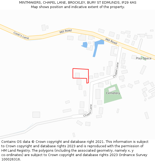 MINTMAKERS, CHAPEL LANE, BROCKLEY, BURY ST EDMUNDS, IP29 4AS: Location map and indicative extent of plot
