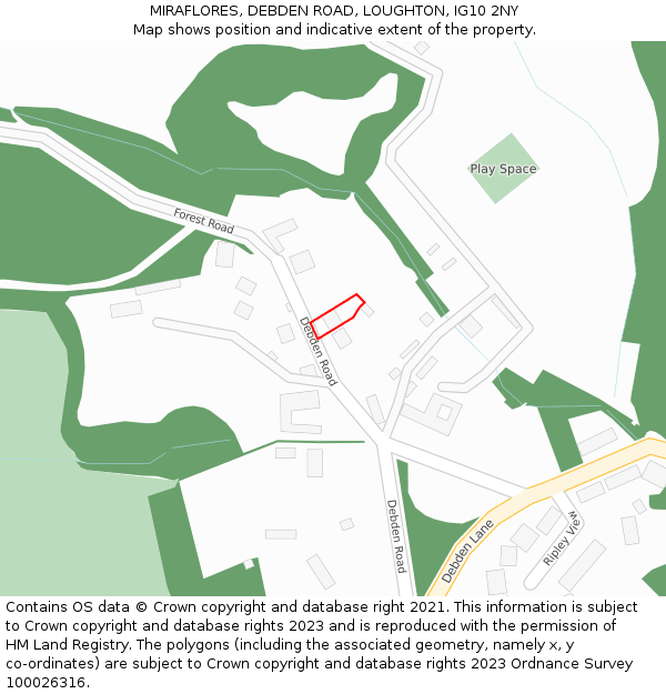 MIRAFLORES, DEBDEN ROAD, LOUGHTON, IG10 2NY: Location map and indicative extent of plot