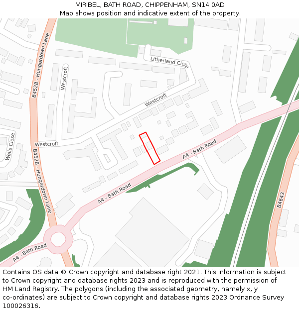 MIRIBEL, BATH ROAD, CHIPPENHAM, SN14 0AD: Location map and indicative extent of plot