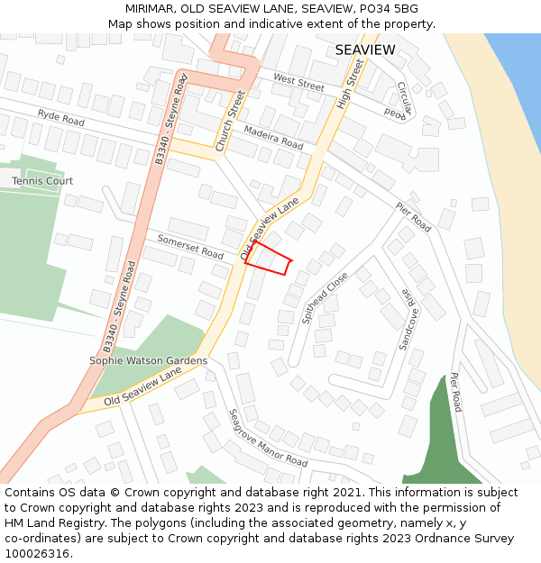 MIRIMAR, OLD SEAVIEW LANE, SEAVIEW, PO34 5BG: Location map and indicative extent of plot