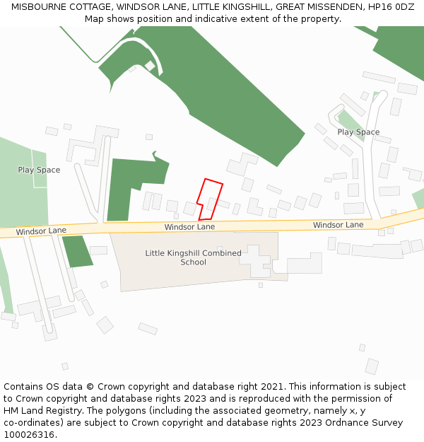 MISBOURNE COTTAGE, WINDSOR LANE, LITTLE KINGSHILL, GREAT MISSENDEN, HP16 0DZ: Location map and indicative extent of plot