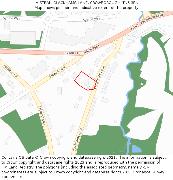 MISTRAL, CLACKHAMS LANE, CROWBOROUGH, TN6 3RN: Location map and indicative extent of plot