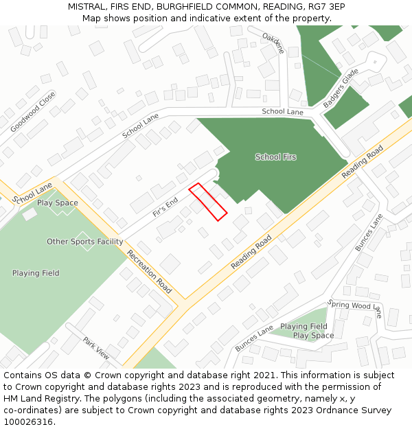 MISTRAL, FIRS END, BURGHFIELD COMMON, READING, RG7 3EP: Location map and indicative extent of plot