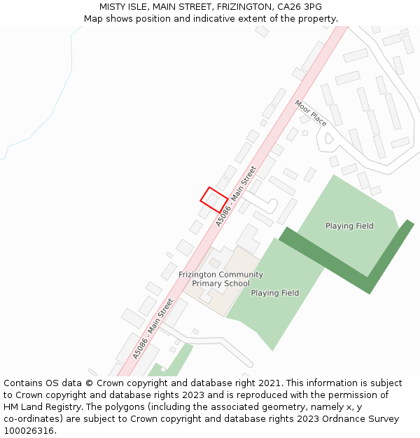 MISTY ISLE, MAIN STREET, FRIZINGTON, CA26 3PG: Location map and indicative extent of plot