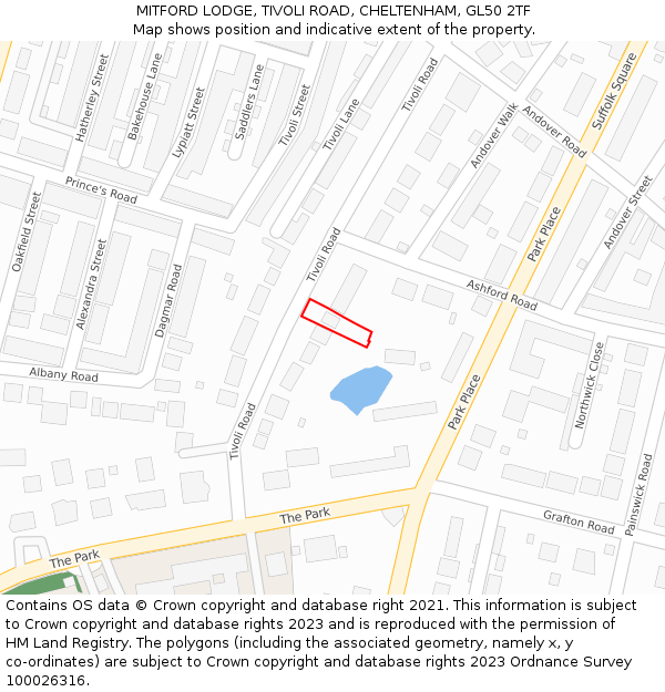 MITFORD LODGE, TIVOLI ROAD, CHELTENHAM, GL50 2TF: Location map and indicative extent of plot