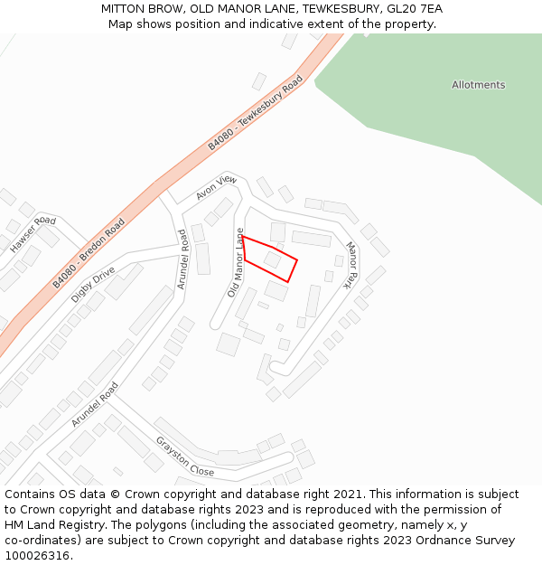 MITTON BROW, OLD MANOR LANE, TEWKESBURY, GL20 7EA: Location map and indicative extent of plot