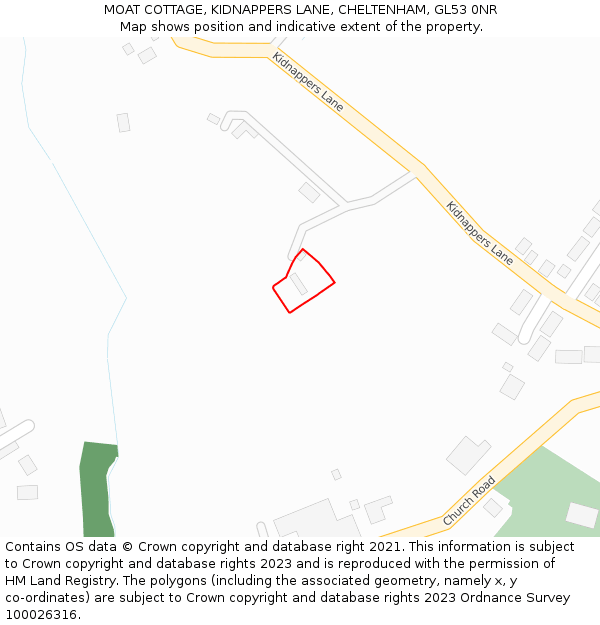 MOAT COTTAGE, KIDNAPPERS LANE, CHELTENHAM, GL53 0NR: Location map and indicative extent of plot