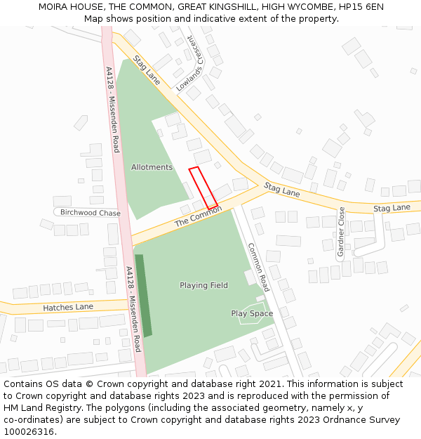 MOIRA HOUSE, THE COMMON, GREAT KINGSHILL, HIGH WYCOMBE, HP15 6EN: Location map and indicative extent of plot