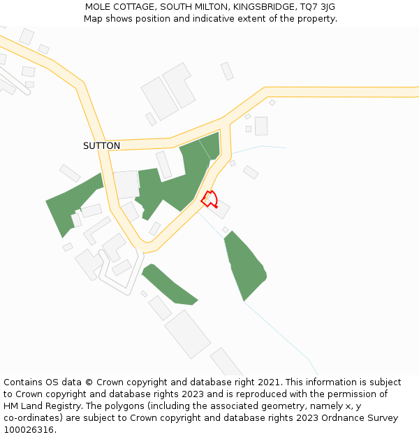 MOLE COTTAGE, SOUTH MILTON, KINGSBRIDGE, TQ7 3JG: Location map and indicative extent of plot