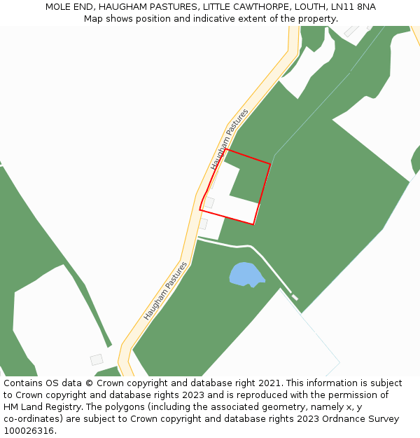 MOLE END, HAUGHAM PASTURES, LITTLE CAWTHORPE, LOUTH, LN11 8NA: Location map and indicative extent of plot