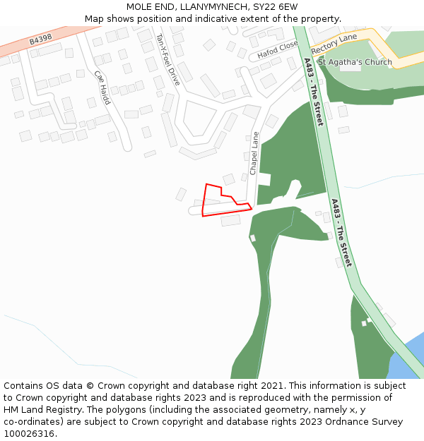 MOLE END, LLANYMYNECH, SY22 6EW: Location map and indicative extent of plot