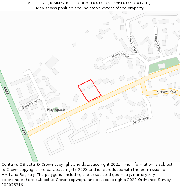 MOLE END, MAIN STREET, GREAT BOURTON, BANBURY, OX17 1QU: Location map and indicative extent of plot