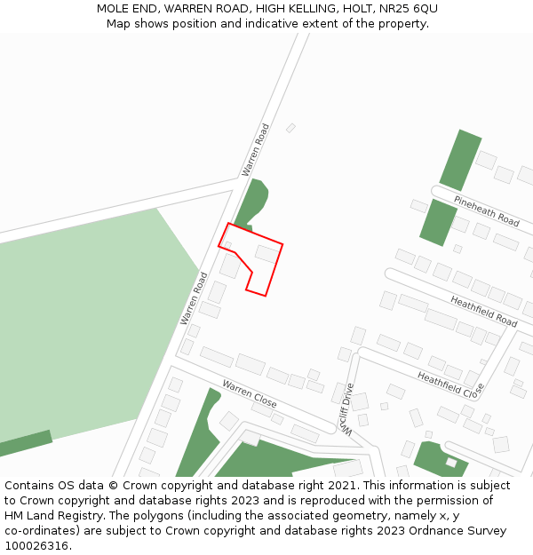 MOLE END, WARREN ROAD, HIGH KELLING, HOLT, NR25 6QU: Location map and indicative extent of plot