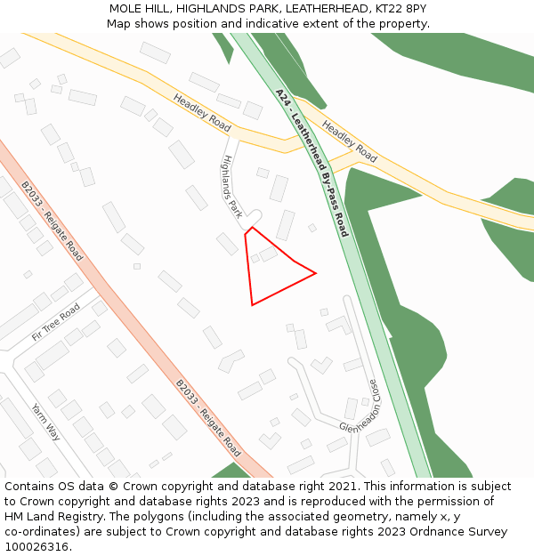 MOLE HILL, HIGHLANDS PARK, LEATHERHEAD, KT22 8PY: Location map and indicative extent of plot