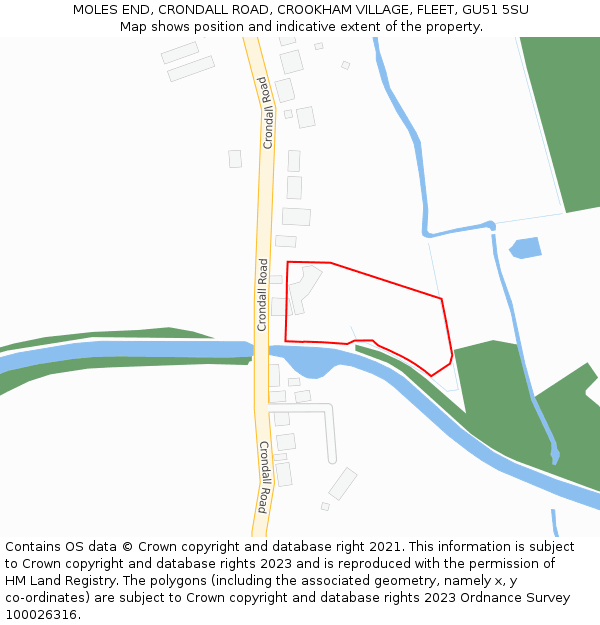 MOLES END, CRONDALL ROAD, CROOKHAM VILLAGE, FLEET, GU51 5SU: Location map and indicative extent of plot