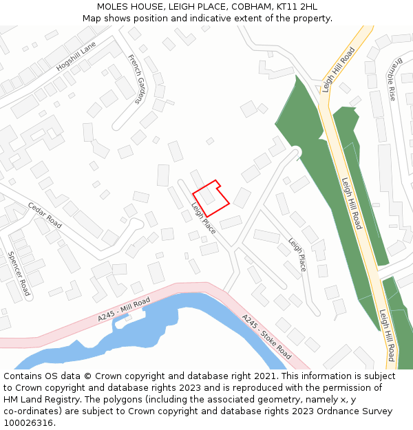 MOLES HOUSE, LEIGH PLACE, COBHAM, KT11 2HL: Location map and indicative extent of plot