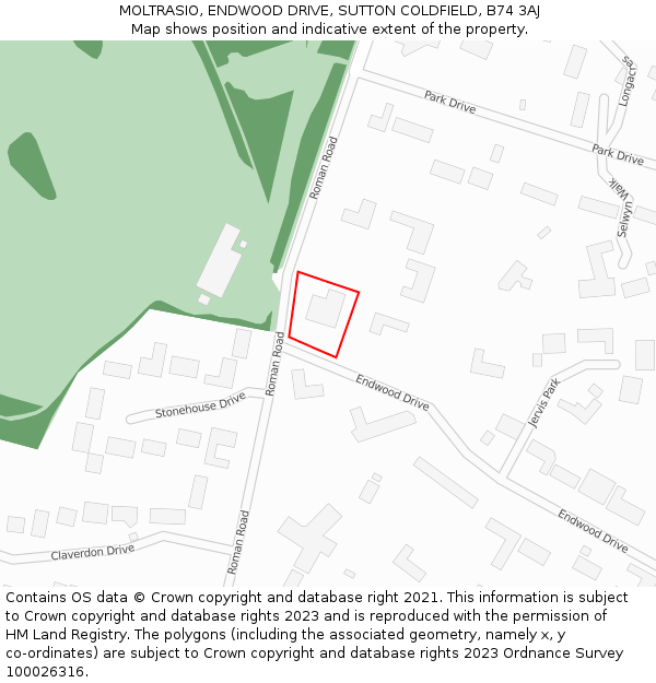 MOLTRASIO, ENDWOOD DRIVE, SUTTON COLDFIELD, B74 3AJ: Location map and indicative extent of plot