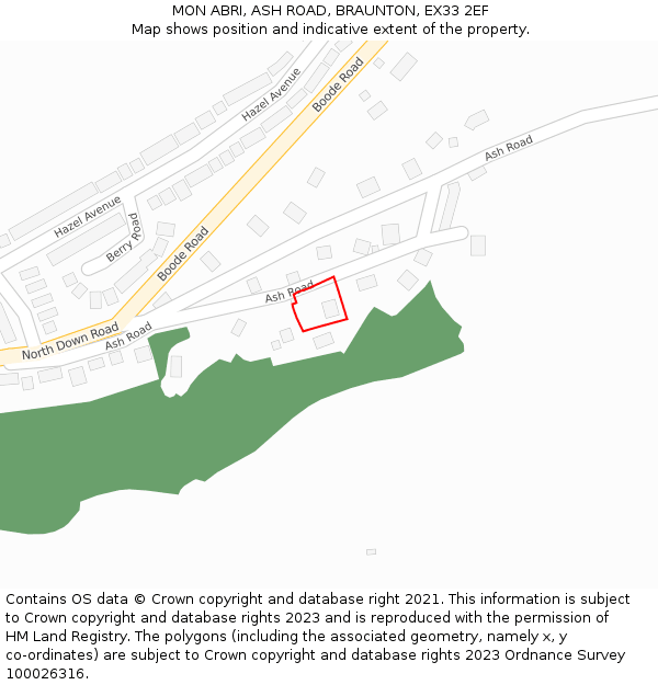 MON ABRI, ASH ROAD, BRAUNTON, EX33 2EF: Location map and indicative extent of plot