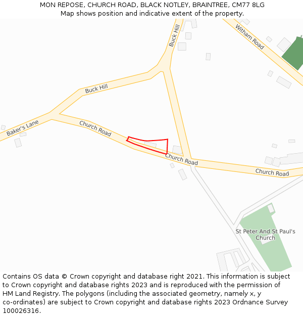 MON REPOSE, CHURCH ROAD, BLACK NOTLEY, BRAINTREE, CM77 8LG: Location map and indicative extent of plot
