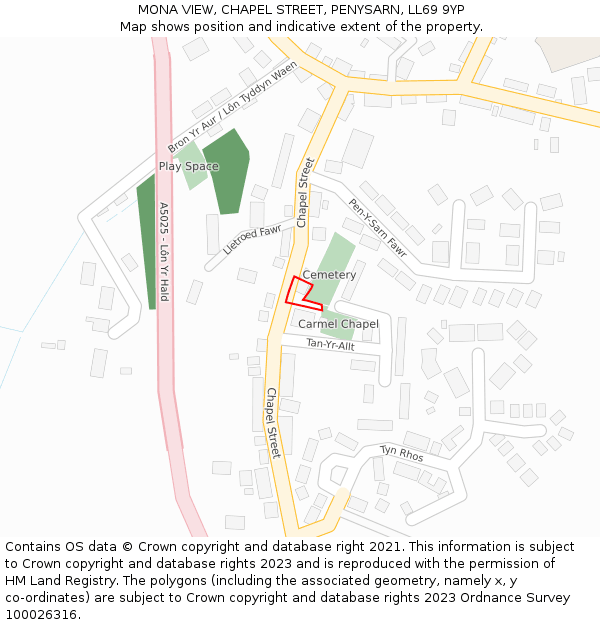 MONA VIEW, CHAPEL STREET, PENYSARN, LL69 9YP: Location map and indicative extent of plot