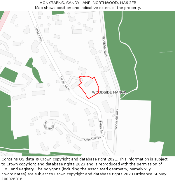 MONKBARNS, SANDY LANE, NORTHWOOD, HA6 3ER: Location map and indicative extent of plot