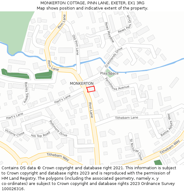 MONKERTON COTTAGE, PINN LANE, EXETER, EX1 3RG: Location map and indicative extent of plot