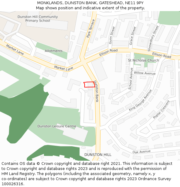 MONKLANDS, DUNSTON BANK, GATESHEAD, NE11 9PY: Location map and indicative extent of plot