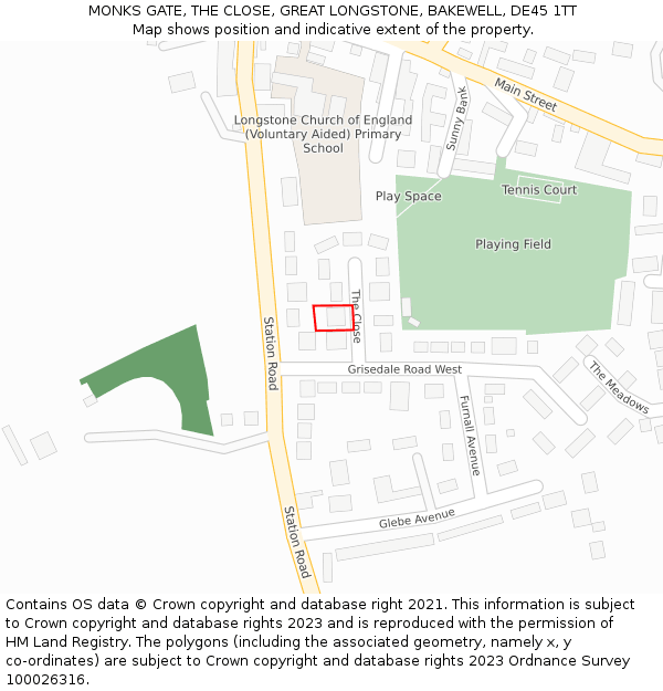 MONKS GATE, THE CLOSE, GREAT LONGSTONE, BAKEWELL, DE45 1TT: Location map and indicative extent of plot