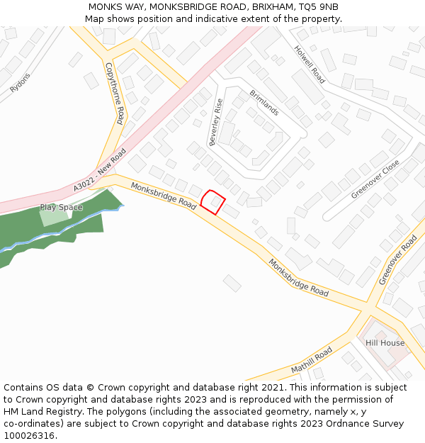 MONKS WAY, MONKSBRIDGE ROAD, BRIXHAM, TQ5 9NB: Location map and indicative extent of plot