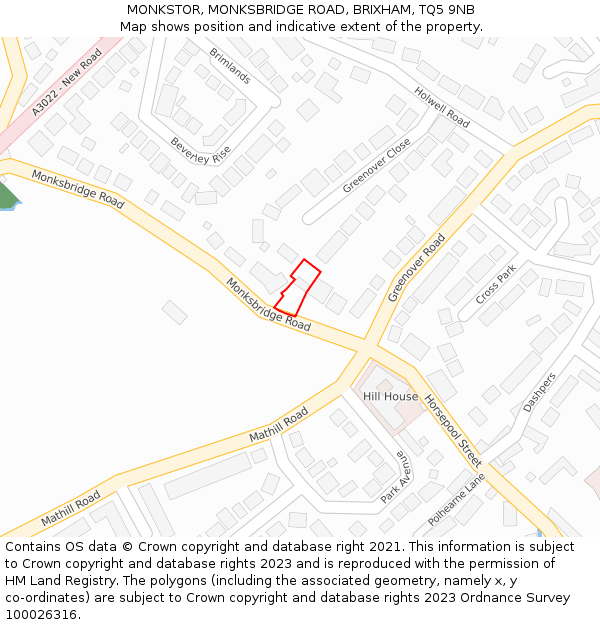 MONKSTOR, MONKSBRIDGE ROAD, BRIXHAM, TQ5 9NB: Location map and indicative extent of plot