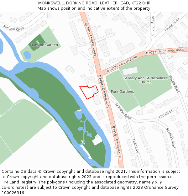 MONKSWELL, DORKING ROAD, LEATHERHEAD, KT22 8HR: Location map and indicative extent of plot