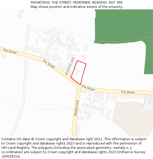 MONKTONS, THE STREET, MORTIMER, READING, RG7 3PE: Location map and indicative extent of plot