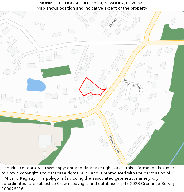 MONMOUTH HOUSE, TILE BARN, NEWBURY, RG20 9XE: Location map and indicative extent of plot