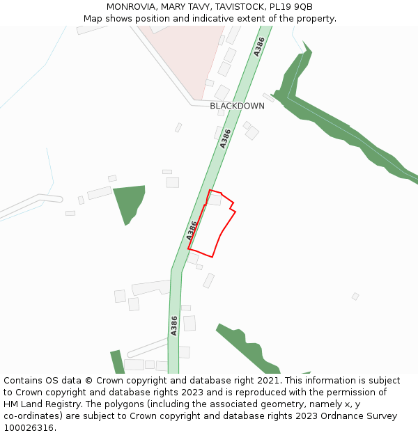 MONROVIA, MARY TAVY, TAVISTOCK, PL19 9QB: Location map and indicative extent of plot
