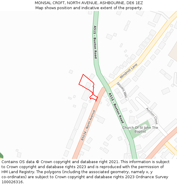 MONSAL CROFT, NORTH AVENUE, ASHBOURNE, DE6 1EZ: Location map and indicative extent of plot