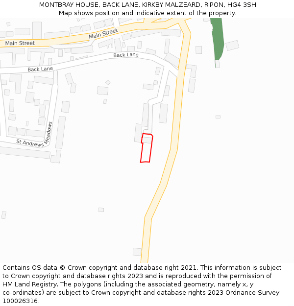 MONTBRAY HOUSE, BACK LANE, KIRKBY MALZEARD, RIPON, HG4 3SH: Location map and indicative extent of plot