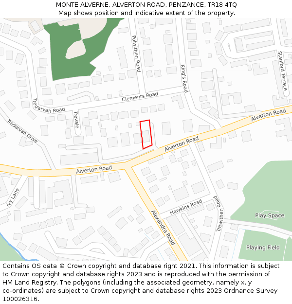 MONTE ALVERNE, ALVERTON ROAD, PENZANCE, TR18 4TQ: Location map and indicative extent of plot