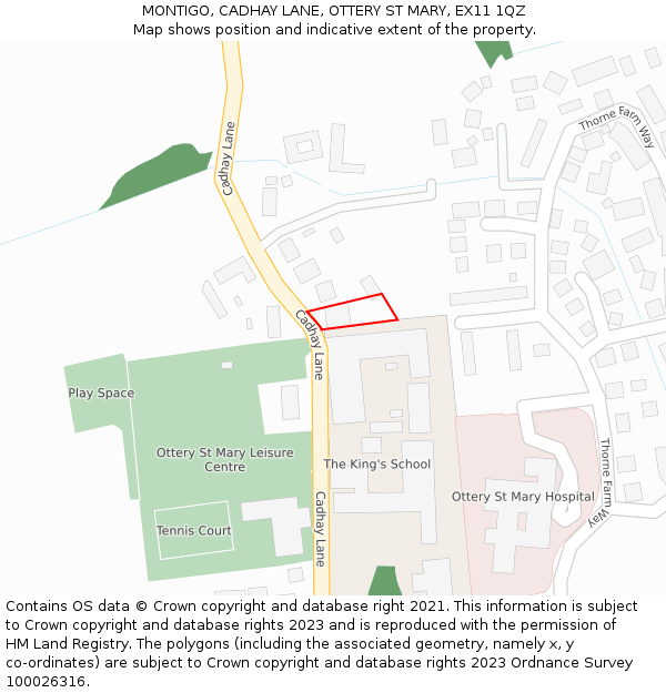 MONTIGO, CADHAY LANE, OTTERY ST MARY, EX11 1QZ: Location map and indicative extent of plot