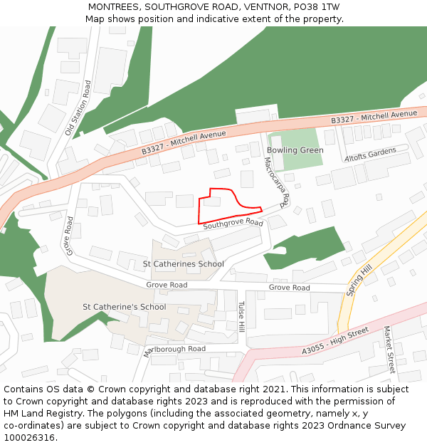 MONTREES, SOUTHGROVE ROAD, VENTNOR, PO38 1TW: Location map and indicative extent of plot