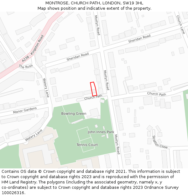 MONTROSE, CHURCH PATH, LONDON, SW19 3HL: Location map and indicative extent of plot