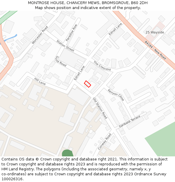 MONTROSE HOUSE, CHANCERY MEWS, BROMSGROVE, B60 2DH: Location map and indicative extent of plot